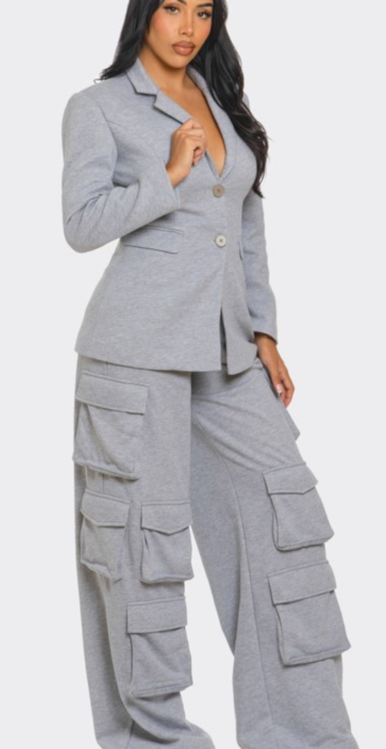 Structured Blazer and Cargo Pant Set