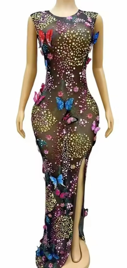 3D Butterfly Mesh Dress