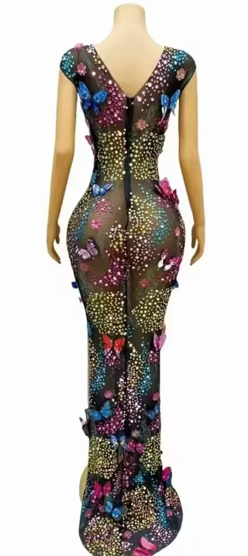 3D Butterfly Mesh Dress