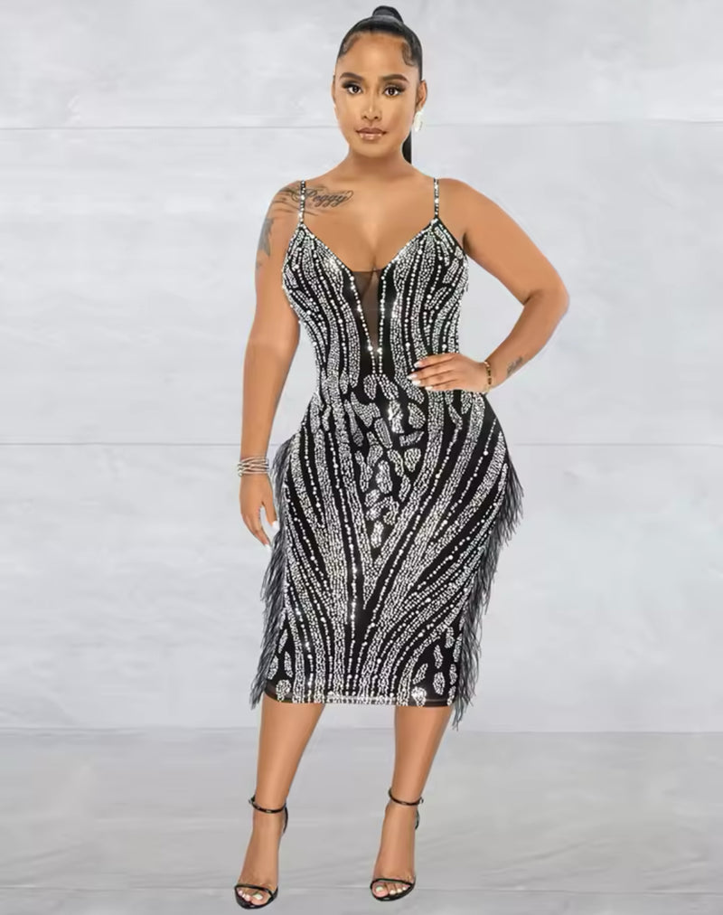 Stoned and feather Dress