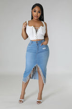 Denim with fringe skirt