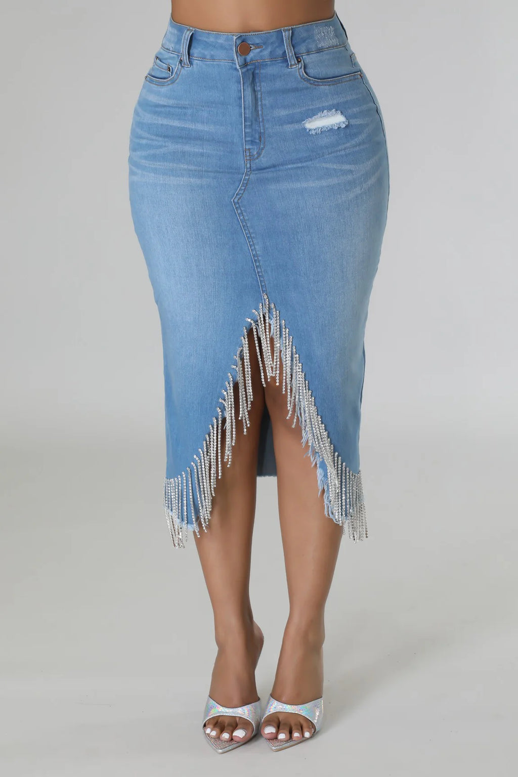 Denim with fringe skirt