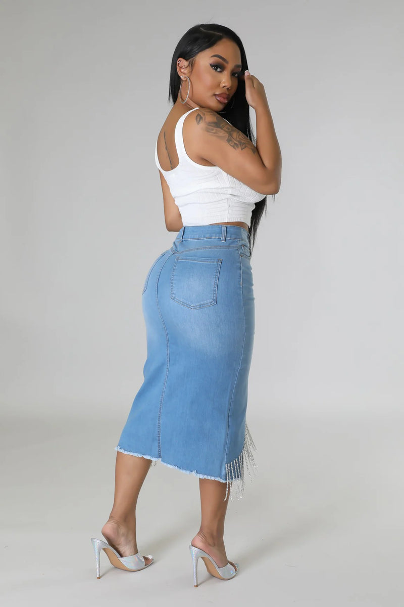 Denim with fringe skirt