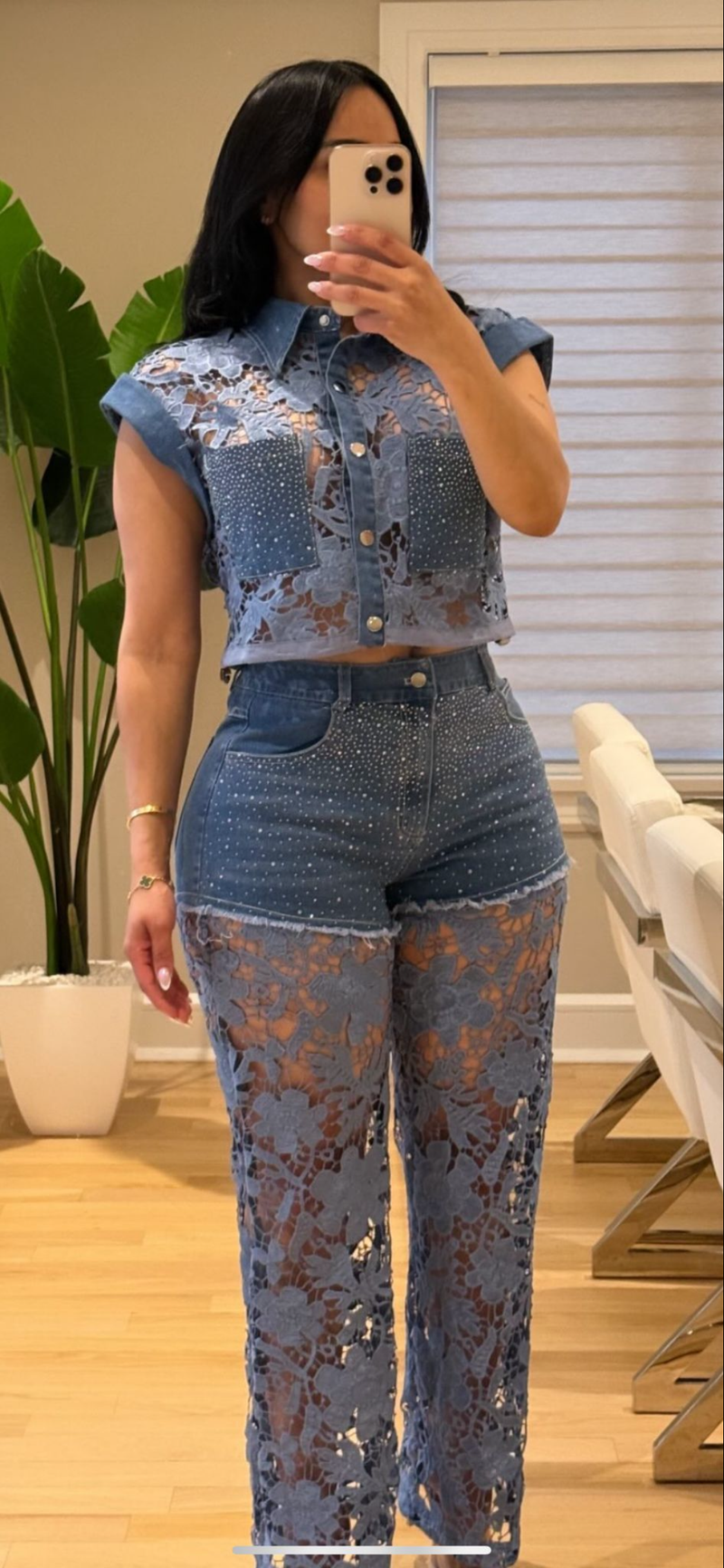 Denim Stoned Pant Set