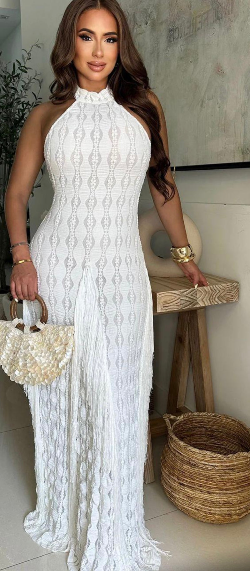 Fringe Knit Maxi Dress