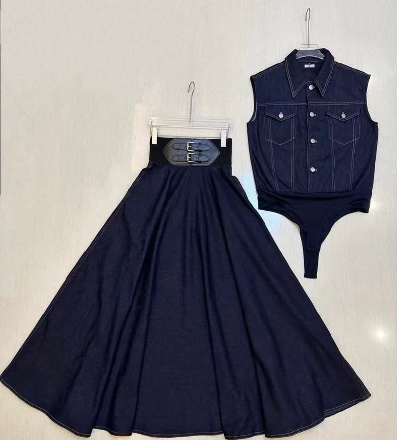 Denim maxi skirt set