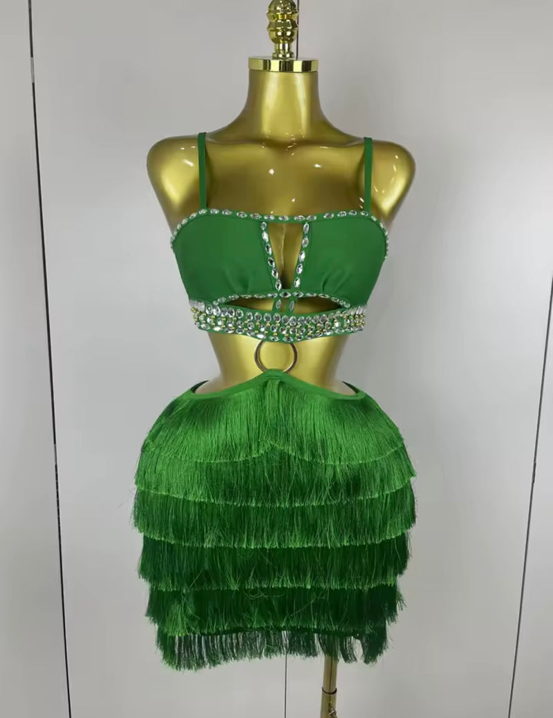 Green Goddess Fringe Dress