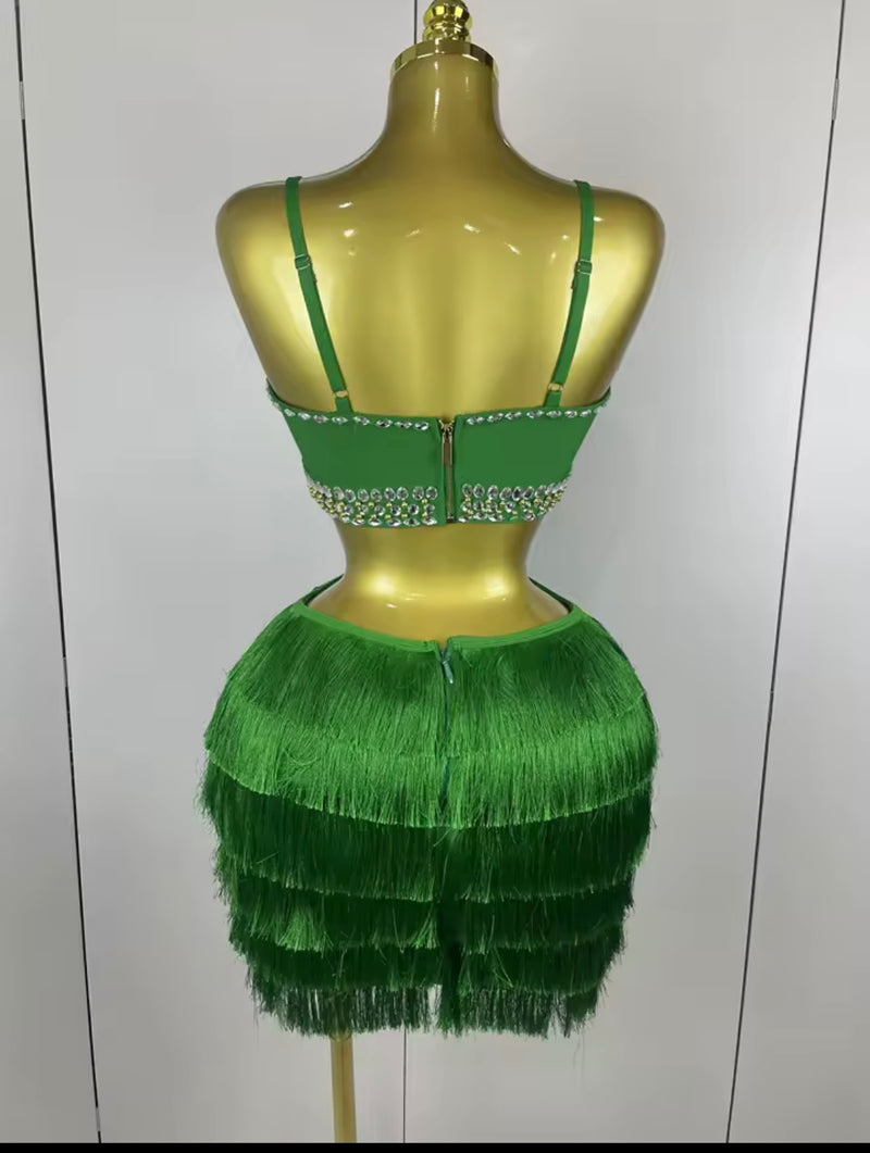 Green Goddess Fringe Dress