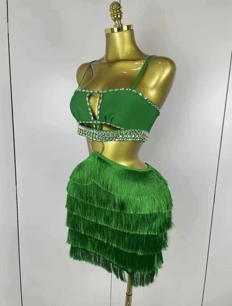 Green Goddess Fringe Dress