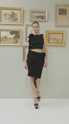 Black Rose-Accent Crop Top & Skirt Set