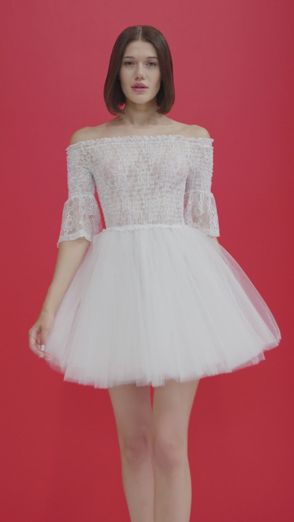 SHOUDER SMOCKED TUTU DRESS